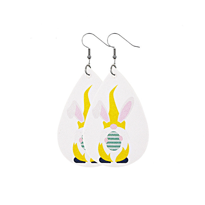 Wholesale arrival St. parcret festival leather Easter white rabbit leather earrings